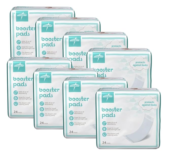 Medline Booster Pads with Adhesive, 192 Count, Baby Diaper Doubler for Overnight Use to Help Eliminate Leaks