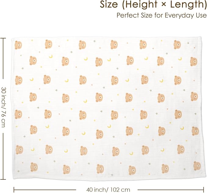 Bear Baby Blankets for Boys Girls, Soft Nursery Minky Blankets with Muslin and Dotted Fleece Back 30x40 inches, Receiving Bed Quilt for Newborn, Infants, Toddlers