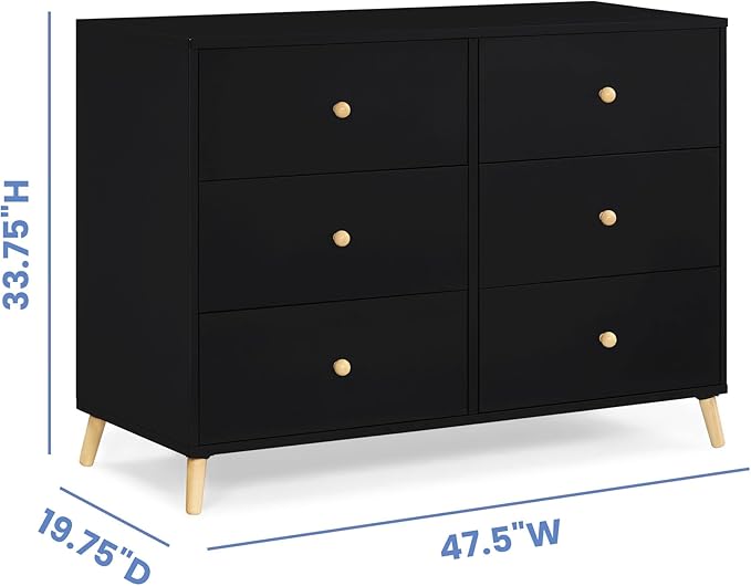 Delta Children Essex 6 Drawer Dresser, Black/Natural