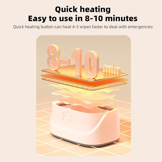 Wipe Warmer and Baby Wet Wipes Dispenser | Wipes Warmer for Newborn Baby Fast Top Heat | USB Travel & Portable Wipe Warmer with Light, Spring, Safety Lock | Wet Wipes Warmer for Bathroom 3 Temperature