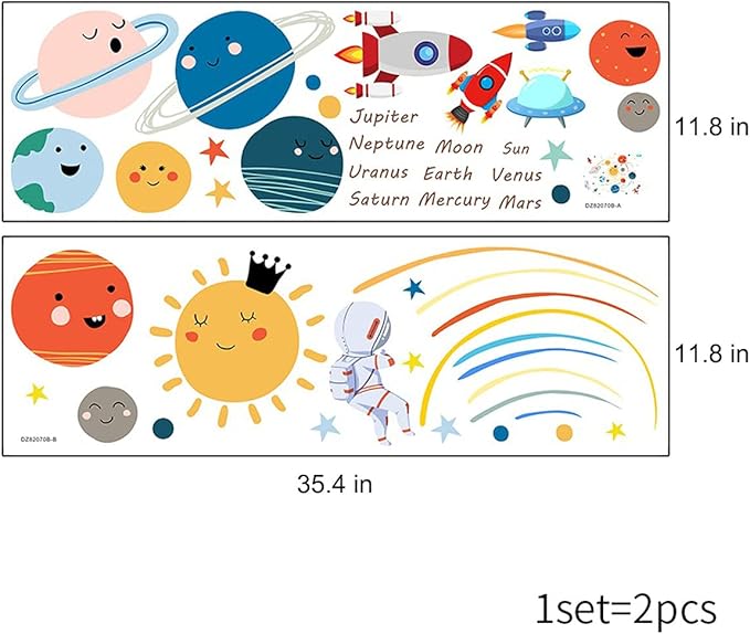 Space Planet Wall Decals Wall Stickers Kids,Cute Educational Wall Stickers for Daycare,Nursery,Playroom,Babyroom,Classroom,School.