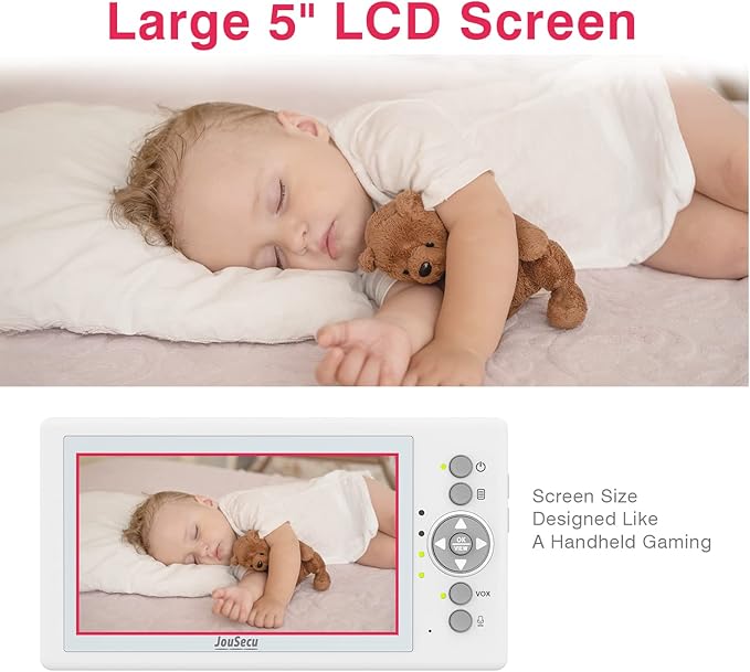 Baby Camera Monitor with 29-Hour Battery, 5 Inch Large Split-Screen Video Baby Monitor with Camera and Audio, Baby Monitor No WiFi, Two-Way Talk, Night Vision, 1000ft Long Range, Ideal for Mom