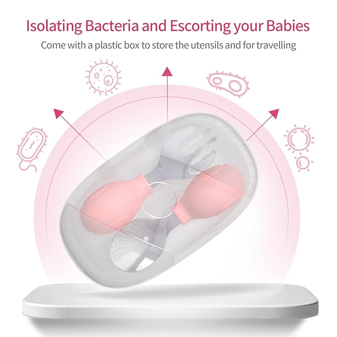 Deejoy Toddler Utensils - Stainless Steel Spoons and Forks, Kids Silverware Set with Travel Case (Pink)