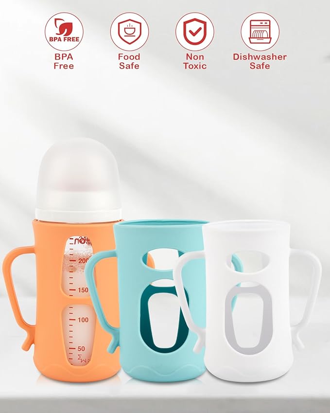 Silicone Sleeves with Handles for Pigeon Glass Bottle, 3 Pack Anti Breakage Baby Bottle Holder, 8.1oz