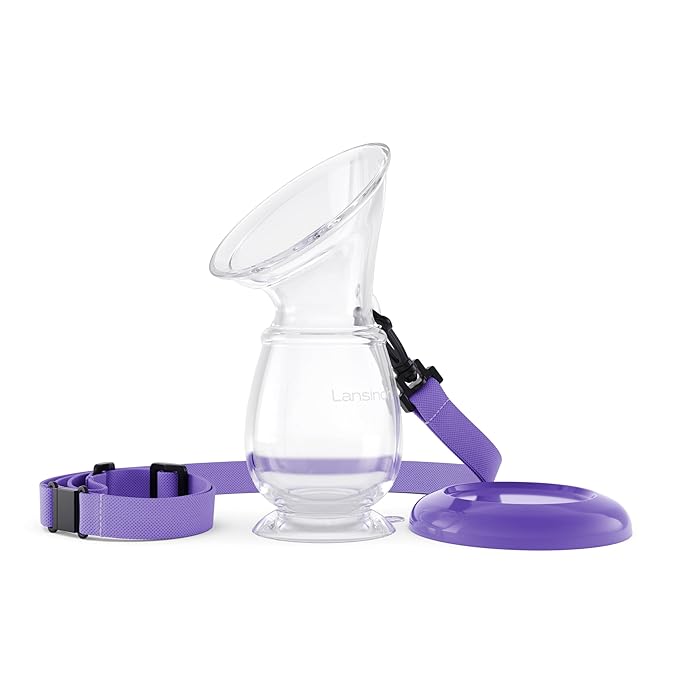 Lansinoh Silicone Milk Collector Breast Pump for Breastfeeding with Suction Base, 4 Ounces, Portable and Lightweight, With Neck Strap and Protective Lid, 1 Count