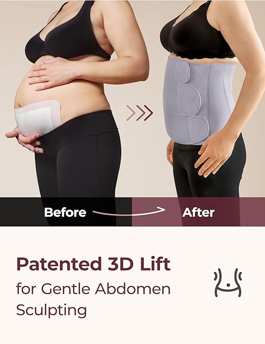 Momcozy Ergowrap Postpartum Belly Band for Natural and C-Section Recovery, Abdominal Binder with 3D Abdomen Lifting & Ergonomic Back Support, Seamless Belly Wrap Shapewear for Post Surgery Recovery