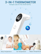 3-in-1 Baby Thermometer for Forehead, Ear & Object - No Touch Digital Infrared Thermometer with LED Display, Fever Alarm Silent Mode Memory Recall, Accurate Termometro for Infants Toddlers Adults