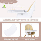 BABY JOY Convertible Baby High Chair, 3 in 1 Wooden Highchair/Booster/Chair with Removable Tray, Adjustable Legs, 5-Point Harness, PU Cushion and Footrest for Baby, Infants, Toddlers (Beige)