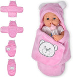 Gift Boutique Newborn 12" Baby Doll Girl With Swaddle Blanket & Accessories - Realistic Doll With Disappearing Milk Bottle, Clothes, Pink Cuddly Blanket - First Pretend Playset Toy for Girls