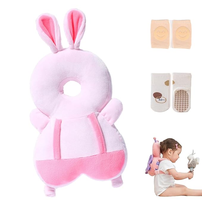Baby Walker Head Protector Backpack Wear,Toddler Adjustable Baby Head Protection Backpack for Safety Baby Learning Walking Crawling (Rabbit)