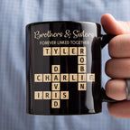 Family Puzzle Mug - Brothers & Sisters Forever Linked Together - Personalized For Family, Sister, Brother, Siblings - Scrabble Coffee Mug - Gifts For Christmas, Birthday, Anniversary