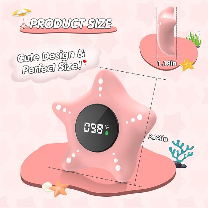 Baby Bath Thermometer Safety, Auto On & Off Bathtub Thermometer Floating Toy, Digital Bathing Water Temperature Warning, Pink Sea Star Shape