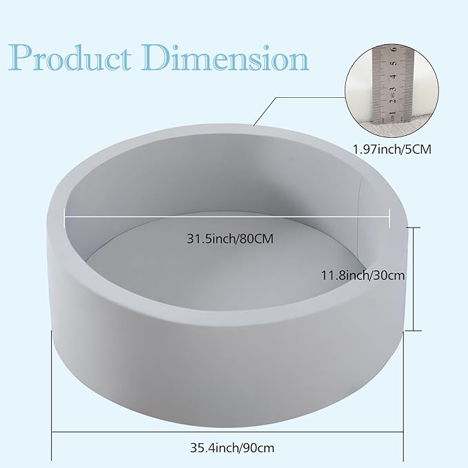 Foam Ball Pit, 35.4"x 11.8" Ball Pits for Toddlers, Soft Round Kiddie Baby Playpen Ball Pool for Kids, Ideal Gift for Babies Indoor and Outdoor Game, Grey, (Balls not Included)