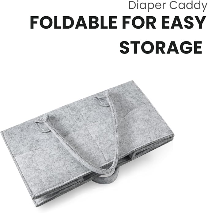 PandaEar 2 Pack Baby Diaper Caddy Organizer, Portable Diaper Holder Nursery Storage Basket for Wipes & baby stuff, Collapsible Baby Organizers with Divided Design (Grey/Brown)