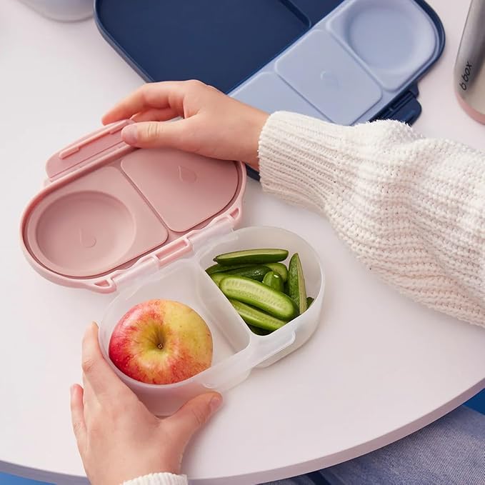 b.box Snack Box Reusable Snack Containers with Lids 2 compartments, Bento Box for kids and toddlers, Leakproof Lunch Box, BPA free and Dishwasher Safe Snack Container (Blush Crush, 1 3/4 Cup)