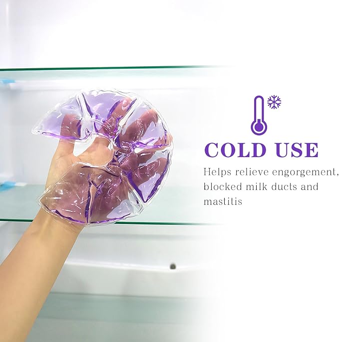 Breast Ice Packs, Hot & Cold Gel Therapy Pads for Breastfeeding, Postpartum Nursing, Engorgement, Mastitis, Pain Relief Breast Packs with Soft Covers, 2 Pack(Purple)
