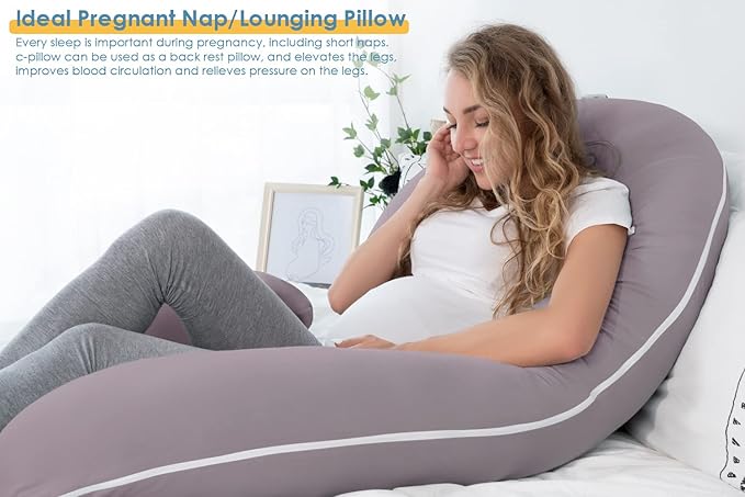 INSEN Pregnancy Pillows for Sleeping, Maternity Pillow with Cooling Cotton Cover, C Shaped for Pregnant Women (Purple Jersey)