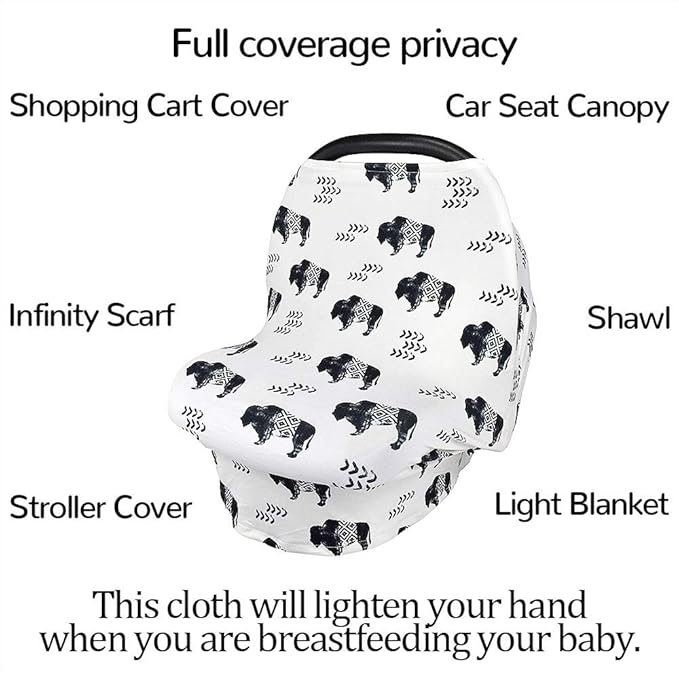 Buffalo Car seat Canopy for Babies, Car Seat Cover for Boys Girls, CarSeat Canopies for Newborn, Multiuse - Nursing Breastfeeding Covers, Shopping Cart/High Chair/Stroller Covers, Soft Breathable