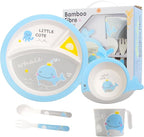 Kids Feeding Set 5 Pcs, Tableware Set for Toddlers Includes Plate Bowl Cup Fork and Spoon Utensil Flatware, Kids Flatware Set Dishwasher Safe, BPA Free (Whale)