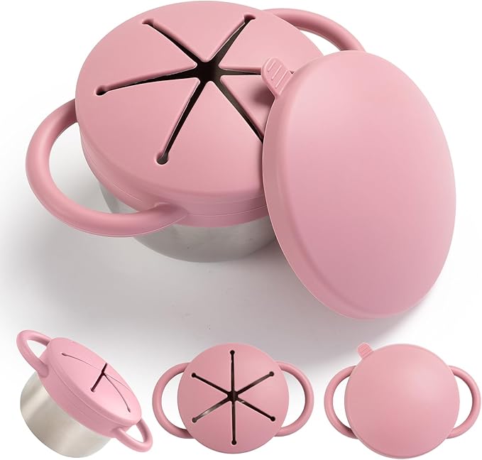 1 Pack Snack Containers for Toddlers, Stainless Steel Toddler Snack Cups with Silicone Food Catcher & Lids,Snack Cups for toddlers Spill Proof