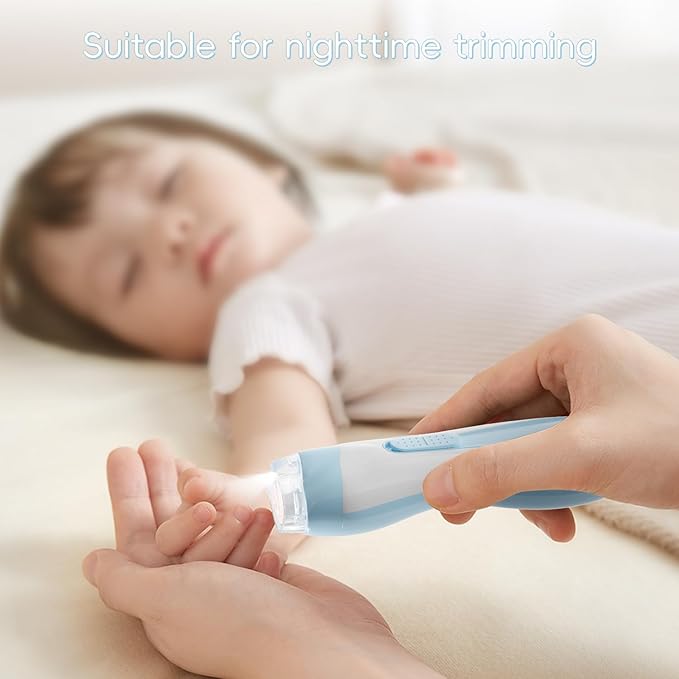 Baby Nail Trimmer Electric, 15 in 1 Baby Nail Clippers for Gentle Nail Care, Rechargeable Baby Nail File Electric with Light &15 Grinding Pads for Infant Toddler, Blue