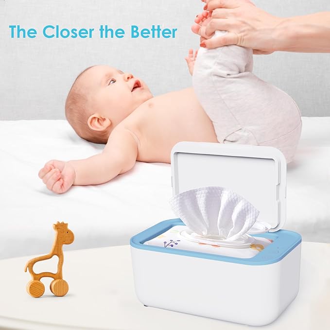 Baby Wipe Warmer, Wipe Warmer and Baby Wet Wipes Dispenser, Evenly Heated Wipes Warmer for Newborn Baby, Smart Precise Control Portable Wipe Warmer, Large Capacity Diaper Warmer for Nursery (Blue)