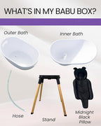 Luxury Baby Bathtub with Wooden Stand – 3-Stage Convertible, Ergonomic & Back-Saving Design