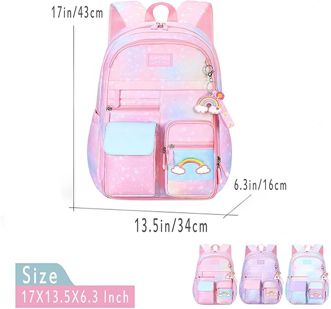 Kawaii Backpack - Pink & Purple Starry Rainbow Bookbag for Girls & Kids