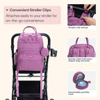 BabbleRoo Diaper Bag Backpack - Baby Essentials Travel Tote - Multi Function Waterproof Diaper Bag, Travel Essentials Baby Bag with Changing Pad, Stroller Straps & Pacifier Case - Unisex, Purple