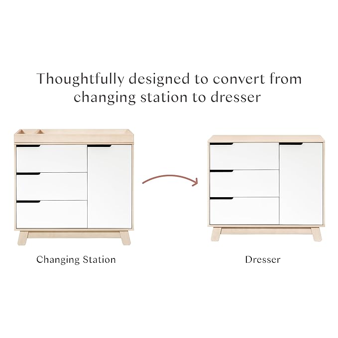Babyletto Hudson 3-Drawer Changer Dresser with Removable Changing Tray in Washed Natural and White, Greenguard Gold Certified