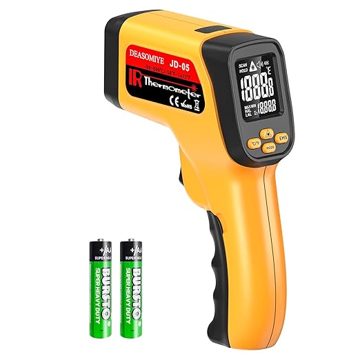 Non-Contact Infrared Thermometer Gun, High Accuracy -58°F to 1472°F, Adjustable Emissivity, Ir Thermometer with Backlit LCD, Over-Temp Alarm, Laser Temperature Gun for Cooking,BBQ,HVAC