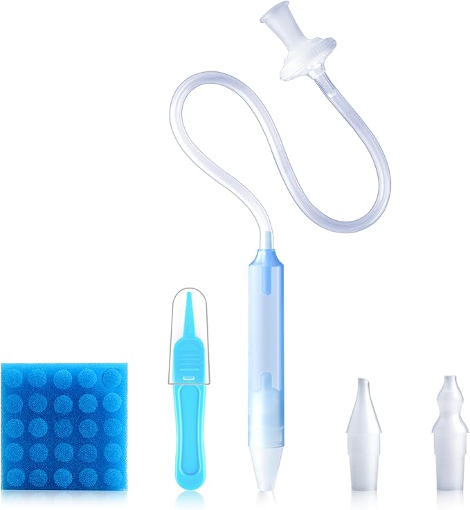 Baby Nasal Aspirator Mouth Suction Nasal Congestion Relief with 2 Silicone Tips with Nose Cleaning Tweezer