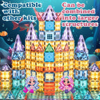 Little Pi Mermaid Princess Magnetic Building Blocks Castle - Magnet Tiles Doll House - Educational Stem Playset Toddler Toys - Birthday Gift for Kids Age 3 4 5 6 7 8 Year Old Girls & Boys
