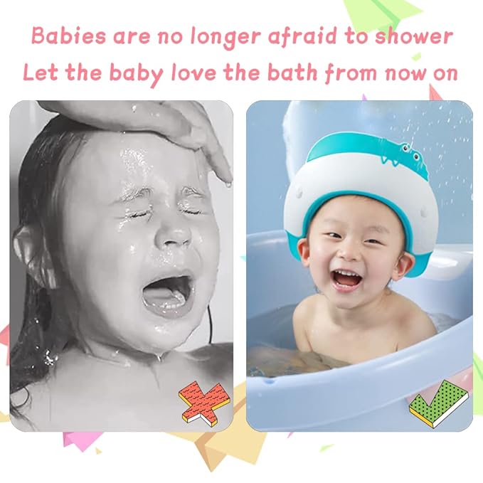 Baby Shower Cap Shield, Shower Cap for Kids, Visor Hat for Eye and Ear Protection for 0-9 Years Old Children,Cute Dinosaur/Crocodile/Hippo shape Makes the Baby Bath More Fun (Crocodile, Red)