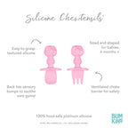 Bumkins Baby Utensils Set, Chewtensils Silicone Spoons for Dipping, Self-Feeding, Baby Led Weaning, Trainer Learning, First Stage Eating, Soft Practice Fork and Spoon, 6 Months, Hello Kitty Pink