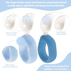 Baby Self Feeding Training Spoon and Fork Set with Travel Case, BPA-Free Cute Circle Toddler Training Utensils, Silicone/ABS Great Tableware Set Spoons Fork for Kids(Blue & Light blue)