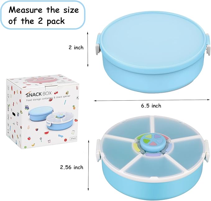 Kids' Rotating Snack Container Set – 2-Pack, Includes 1 Rotating Snack Container & 1 Round Sectioned Snack Box, BPA-Free, Dishwasher Safe, Perfect for Travel-Blue