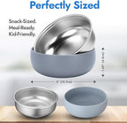 Stainless Steel Bowls with Removable Soft Silicone Sleeves | BPA-Free, Non-Toxic, Non-Slip, Stay-Put | Perfect for Kids, Toddlers & Babies | Ideal for Cereal, Snacks & Meals | 4 Pack