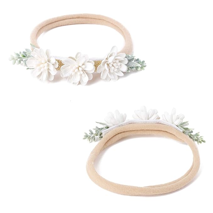 Baby Girl Nylon Headbands Flower Hair Bows Accessories-Elastic Hair Band Crown Handmade FLoral Wraps Birthday Gifts for Girls Newborn Infant Toddler 3Pcs