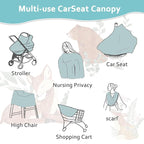 Baby Car Seat Cover, Multi-use Nursing Cover for Breastfeeding, Stretchy Stroller Cover Boys Girls, Stretchy Carseat Canopy, Soft Breathable, Woodland Animal Bear