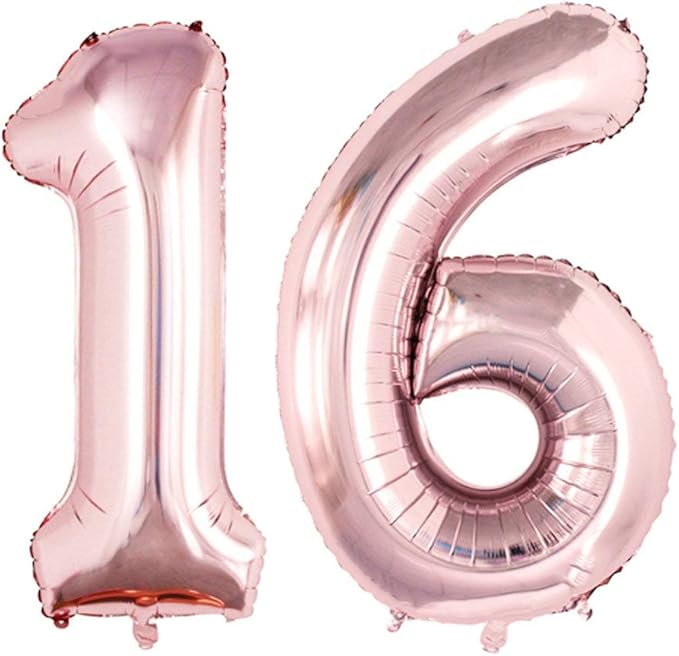 GOER Number 16 Balloons for 16th Birthday Sweet 16 Party Decorations,42 Inch Jumbo Foil Helium 61 Balloons for 61st Birthday Party Decoration (Rose Gold)
