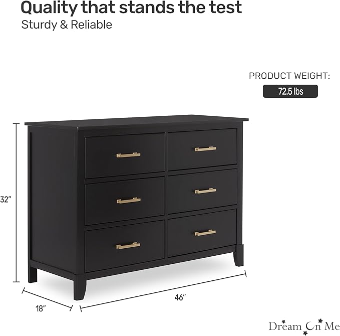 Dream On Me Cleo Double Dresser in Black W Gold