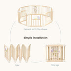 Foldable Wooden Baby Playpen Activity Center,Adjustable Size & Shape Portable Play Yard, Baby Fence Play Area with Gate for Indoor Use for Babies and Toddlers(56x56x24inches)