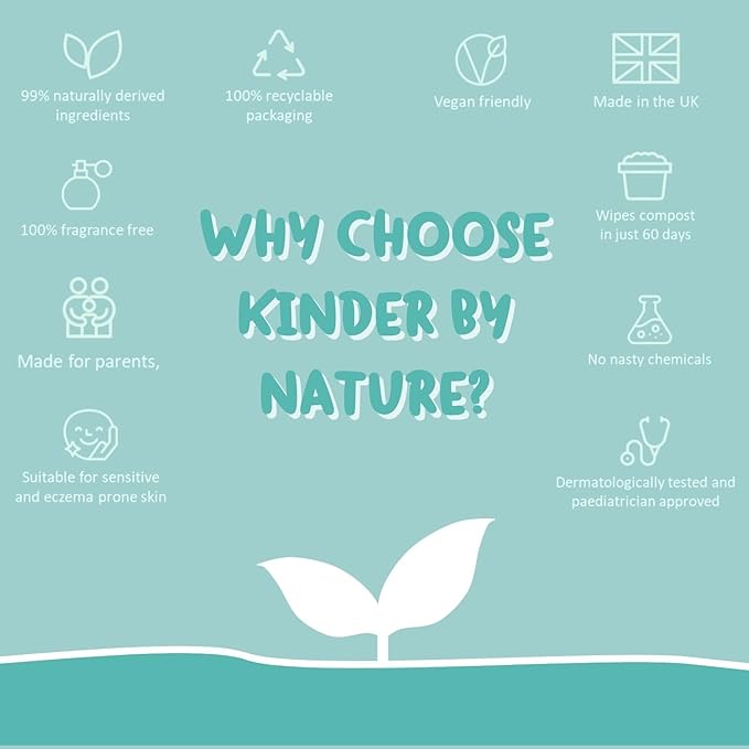 Kinder by Nature Plant Based Baby Wipes - 100% Biodegradable & Compostable, 672 Count (12 Packs of 56) - 99% Plant-Based Ingredients, Plastic-Free Wipes