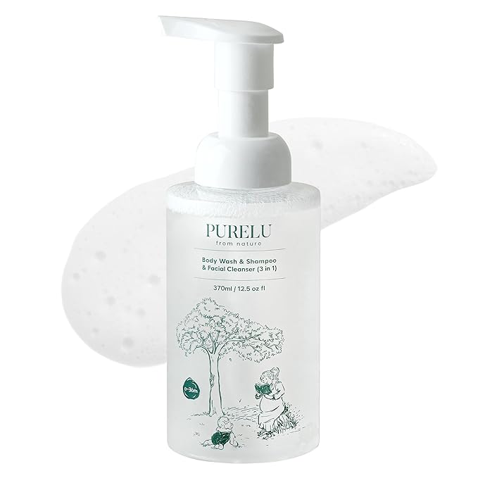 PURELU 3-in-1 Tear-Free Baby Shampoo Body Wash Face Cleanser, Baby Soap for Sensitive Skin, Vegan Body Wash, Hypoallergenic Fragrance Free (12.5 Fl Oz / 370ml)