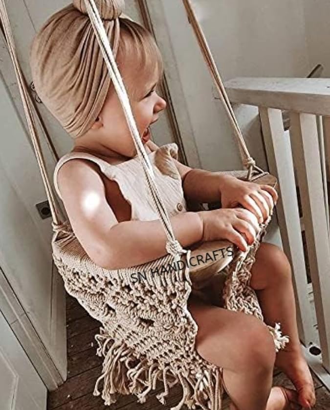 Handmade Macrame Baby Swing Natural Rope Hammock for Baby Macrame Swing Chair for Baby