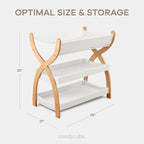 Comfy Cubs Baby Changing Table - Sturdy Wood Construction, Timeless Look Baby Change Table with Two Open Shelves for Infant Daycare Essentials Storage - White with Natural Wood Legs