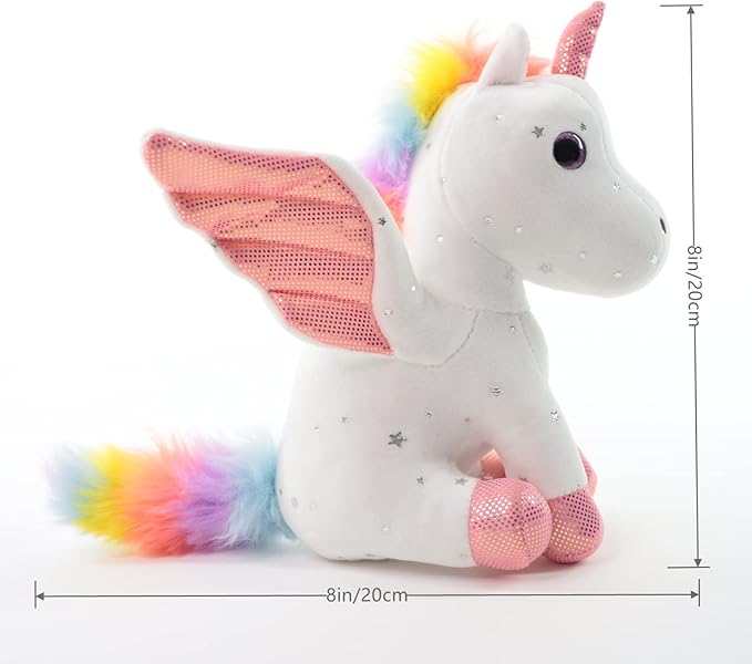 Sew Butiful 8" Unicorn Stuffed Animal - Cute Plush Toy Gift for 3-8 Years Old Girls, Soft Birthday Present for Baby, Toddler, Kids, Decor (White)