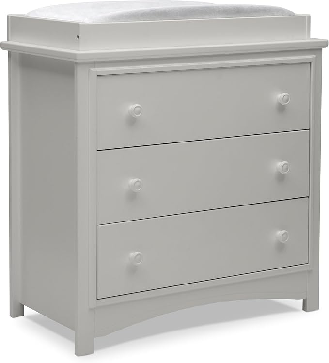 Delta Children Perry 3 Drawer Dresser with Changing Top and Interlocking Drawers, Moonstruck Grey