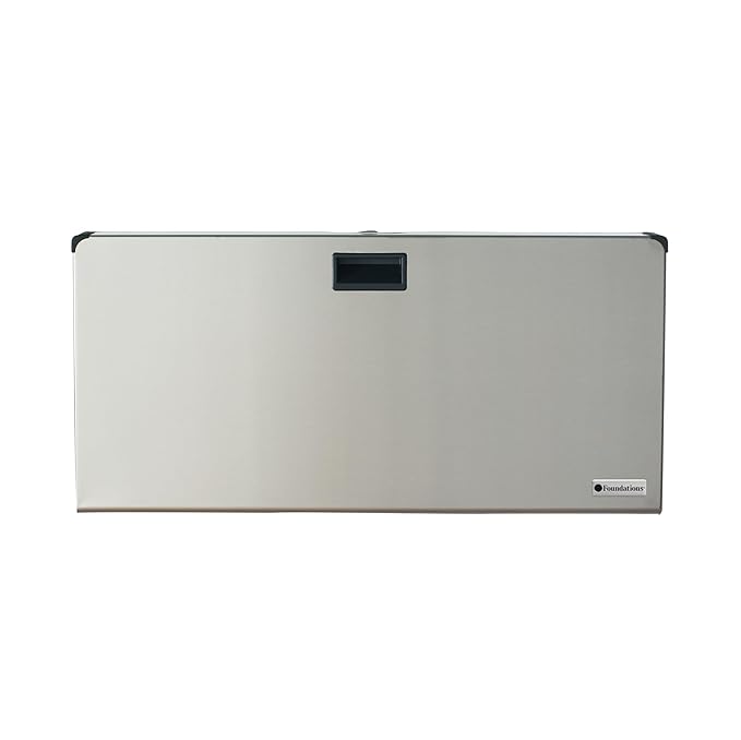 Foundations Stainless Steel Frameless Horizontal Baby Diaper Changing Station, Wall Mounted, Built in Liner Dispenser, Dual Bag Hooks (5410339)